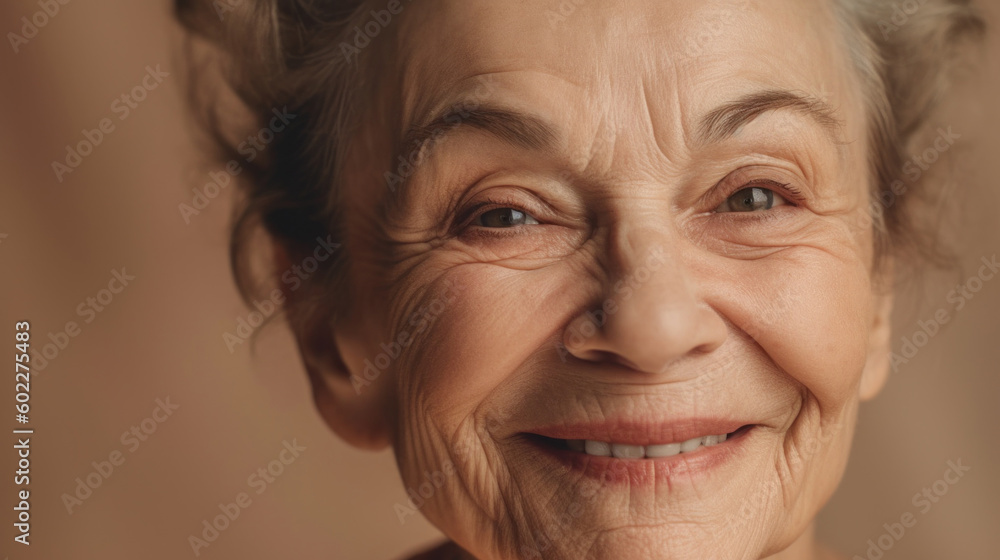Beautiful senior woman embraces her radiant smile. Generative AI
