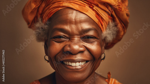 Smiling afro senior woman personifies enduring attractiveness. Generative AI