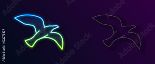 Glowing neon line Bird seagull icon isolated on black background. Vector