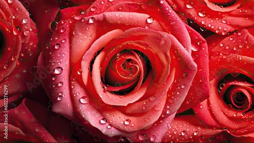 fresh roses with water droplets seamless  background generative AI 