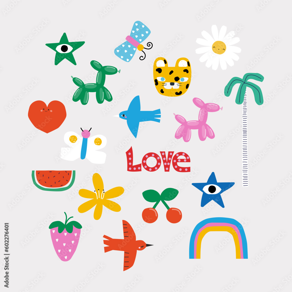 custom made wallpaper toronto digitalSet of cartoon stickers, patches for decoration. Funny collection. Vector hand drawn illustration.