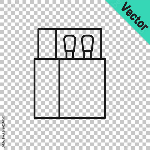 Black line Open matchbox and matches icon isolated on transparent background. Vector