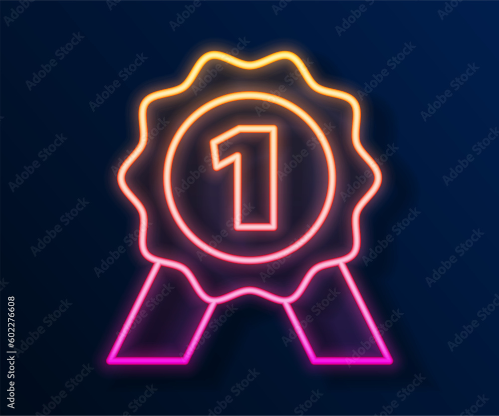 Glowing neon line Medal icon isolated on black background. Winner symbol. Vector Glowing neon line Medal icon isolated on black background. Winner symbol. Vector