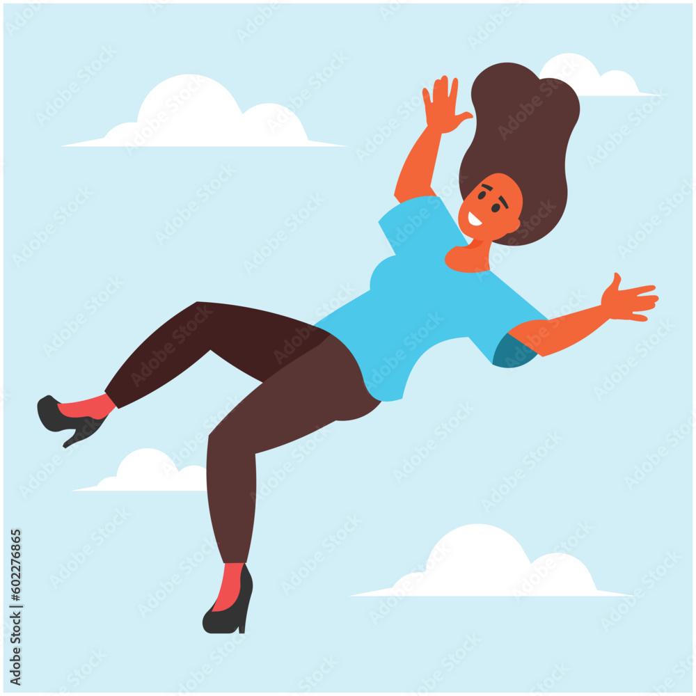Vector illustration of a happy young woman jumping in the sky Vector illustration of a happy young woman jumping in the sky