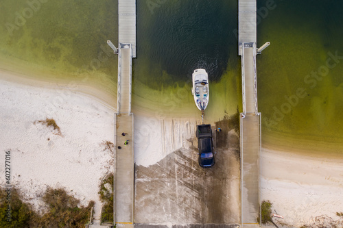 public boat ramp in florida with a boat on a trailer