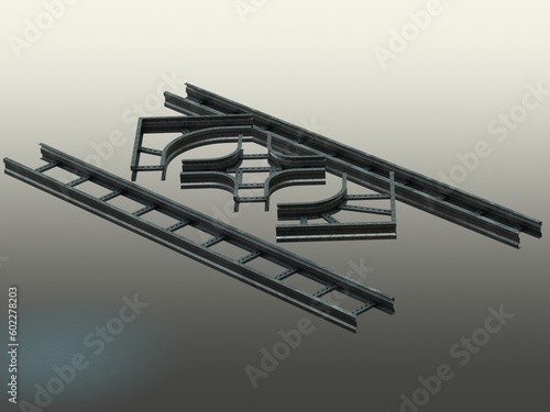 Standard Steel Ladder Type Cable Trays 3D Rendering