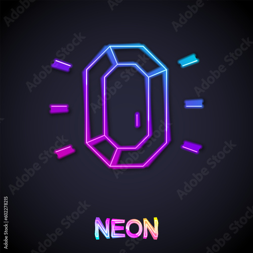 Glowing neon line Diamond icon isolated on black background. Jewelry symbol. Gem stone. Vector