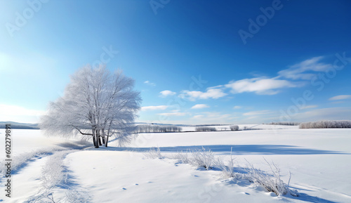 Beautiful pristine winter landscape on a bright sunny day