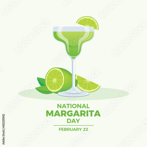 National Margarita Day vector illustration. Margarita drink with lime icon vector. Green tequila alcoholic cocktail icon vector. Glass of margarita drawing. February 22 every year. Important day