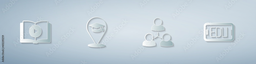 Set Audio book, Online education, class and . Paper art style. Vector Set Audio book, Online education, class and . Paper art style. Vector