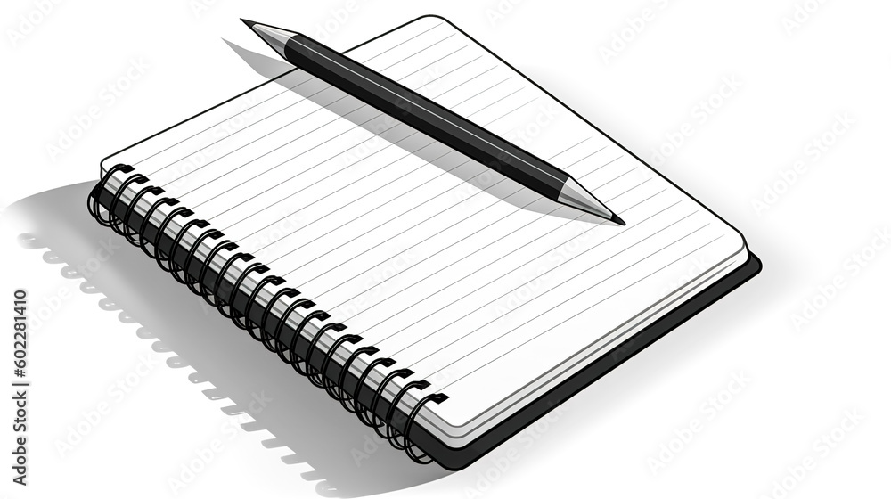 Notepad and pencil on a white background, generative AI. Notepad and pencil on a white background, generative AI.