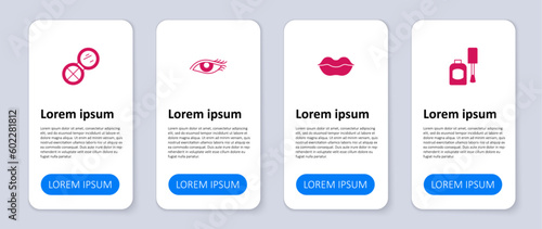 Set Bottle of nail polish, Smiling lips, Woman eye and Makeup powder with mirror. Business infographic template. Vector
