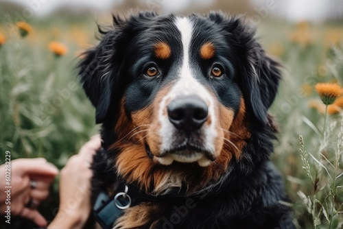  Portrait of cute bernese shepherd outdoors