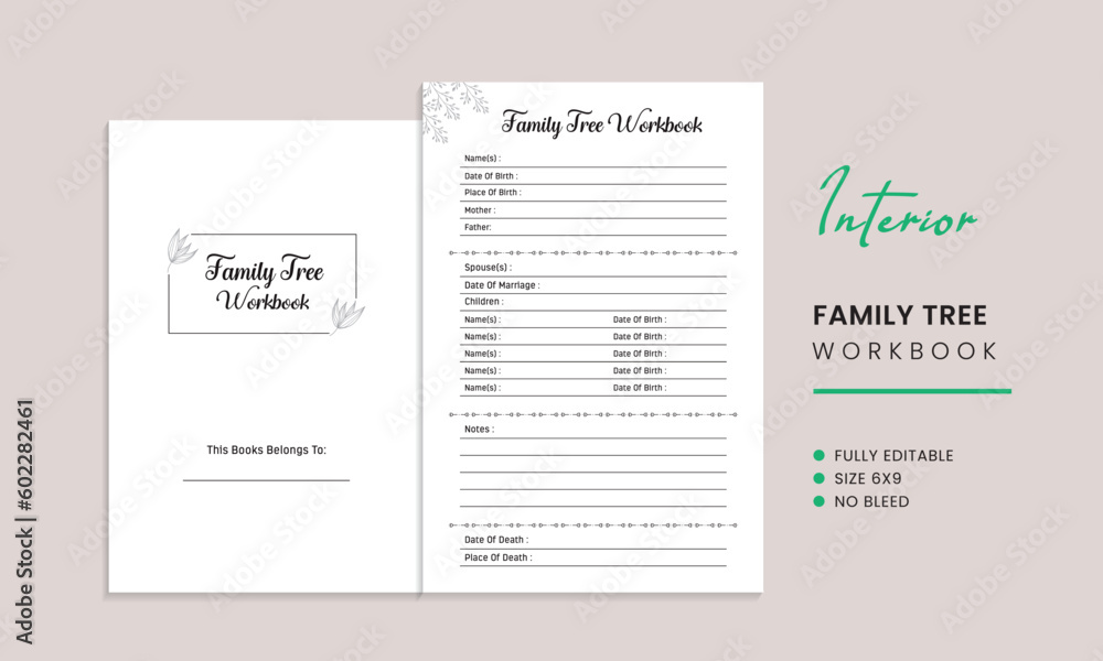 Obraz premium Family Tree Workbook Kdp Interior Template
