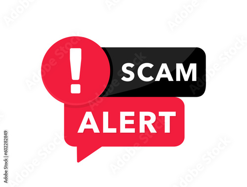 Scam alert. Icon with red scam danger warning. Spam email message distribution, malware spreading virus. Hacker attack and web security vector concept, phishing scam. Internet security. Vector