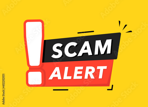 Scam alert. Icon with red scam danger warning. Spam email message distribution, malware spreading virus. Hacker attack and web security vector concept, phishing scam. Internet security. Vector