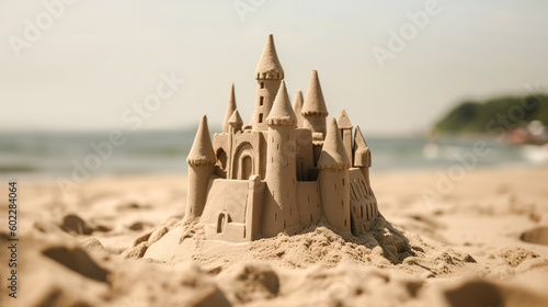 Sand castle on the beach. AI generation