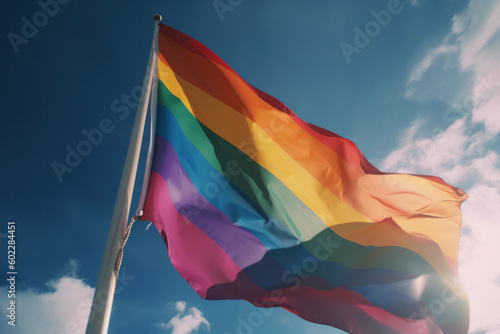 Lgtbiq waving rainbow flag freedom in the sky