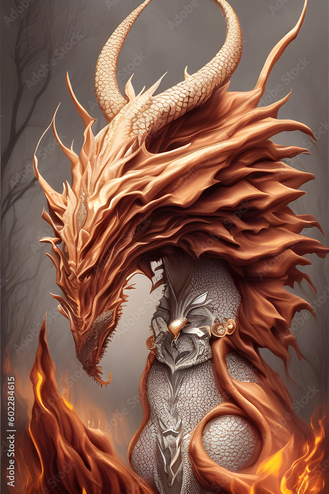 Portrait of a fire dragon, generative ai Portrait of a fire dragon, generative ai