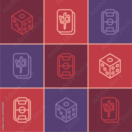 Set line Game dice, Table football and Mahjong pieces icon. Vector