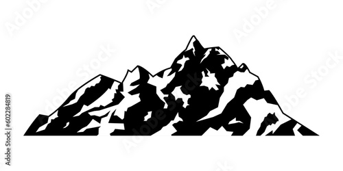 Mountain icon. Rocky Mountain silhouette with snow peaks. Landscape design element. Vector illustration.