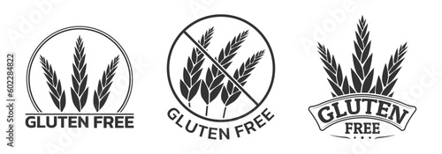 Gluten free food icon set. No wheat, grain symbol. Diet, allergy logo or label design. Vector illustration.