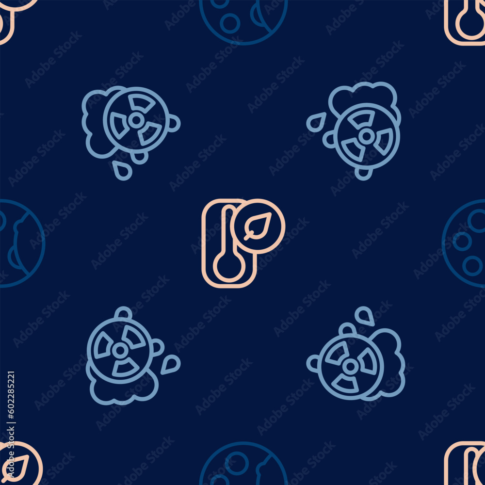 Set line Moon phases, Acid rain radioactive cloud and Thermometer on seamless pattern. Vector Set line Moon phases, Acid rain radioactive cloud and Thermometer on seamless pattern. Vector