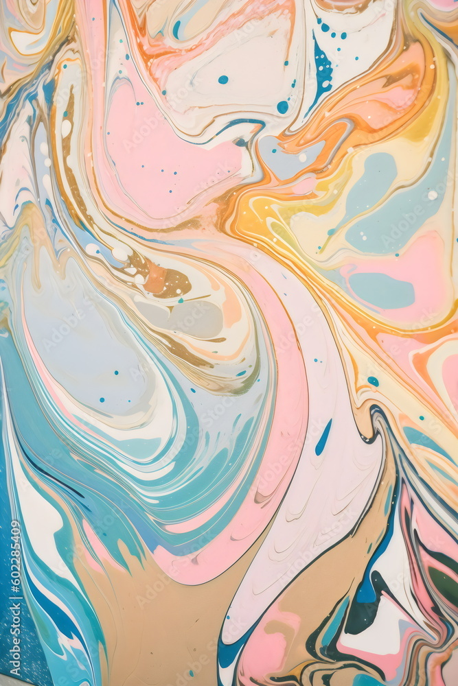 marbled paint abstract pattern pink and blue with gold background, made with generative ai	