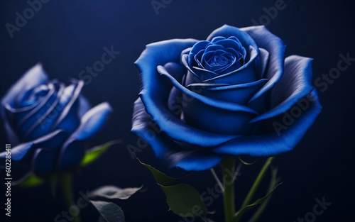 Blue Roses on Black Background Created with AI Generation Tools