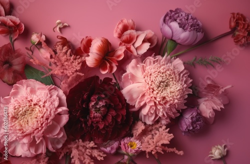 Blooming Harmony: Rubens-Inspired Colorful Compositions of Pink Flowers on a Pastel Pink Background, Infused with Crimson and Beige, Evoking the Timeless Beauty of Floral Still-Life © Philipp