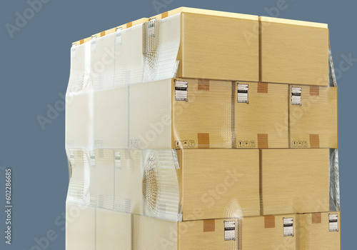 Cardboard boxes are wrapped...