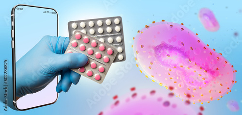 Hand with pills. Antiviral ...