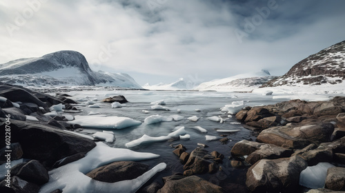 Arctic beautiful landscape with melting ice.. Generative AI