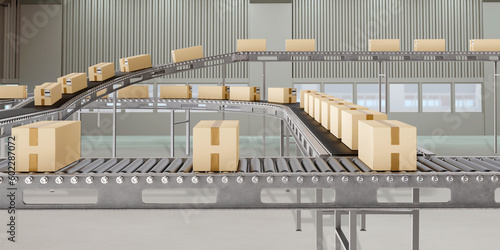 Conveyor with boxes. Parcel...