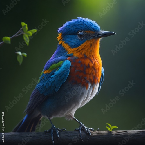 a cute bird morning time hyper realistic bright colors 