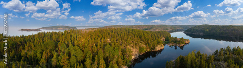 Panorama of the Islands. Northern nature. Islands from a height. Karelia. Ladoga lake. Russia. Panorama of Karelia. The nature of Russia. Islands in Lake Ladoga. Republic of Karelia.