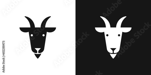 Goat head vector icon. Horned goat muzzle, farm logo
