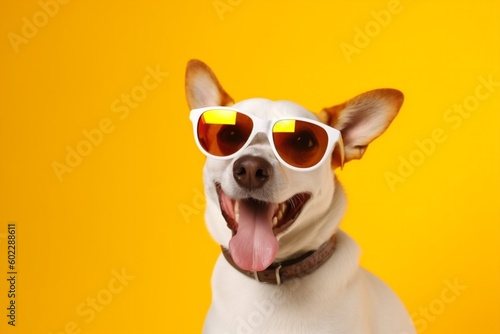 dog breed smile funny pet isolated sunglasses cute animal portrait background. Generative AI.