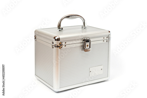 Nickel-plated metal chest with a lock for CDs or other things and jewelry.