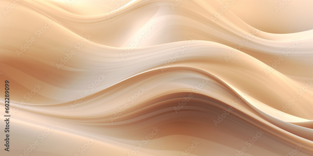 Fototapeta premium Beige silk luxury fabric background, macro close up, copy space. Wave, textured. AI Generated