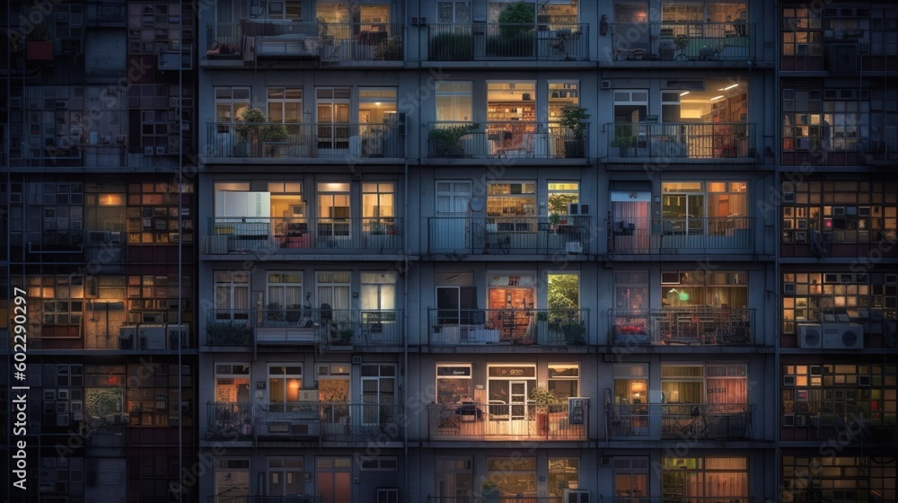 Apartment windows at night.. Generative AI