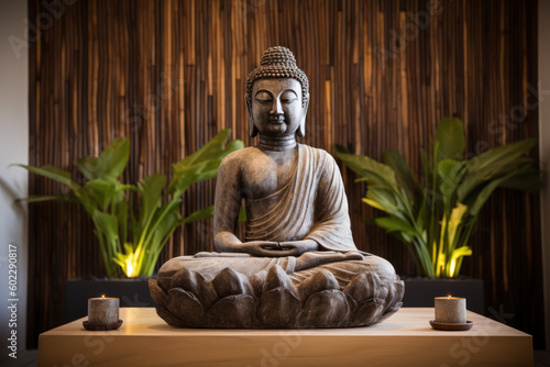 Buddha statue in a serene environment  radiating a sense of calm and tranquility. Generative AI