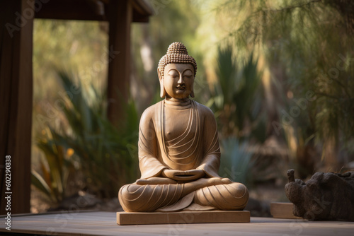 Buddha statue in a serene environment  radiating a sense of calm and tranquility. Generative AI