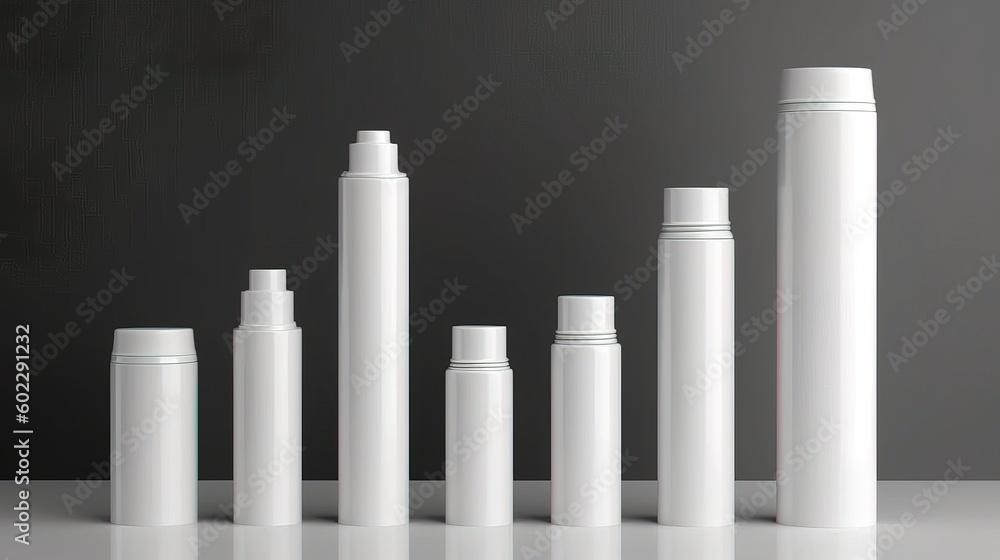White cosmetic bottles and tubes, Mockup.. Generative AI White cosmetic bottles and tubes, Mockup.. Generative AI