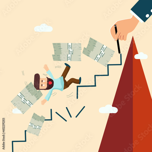 Man Falling down from stairway which businessman mentored him, uncompleted mission concept.