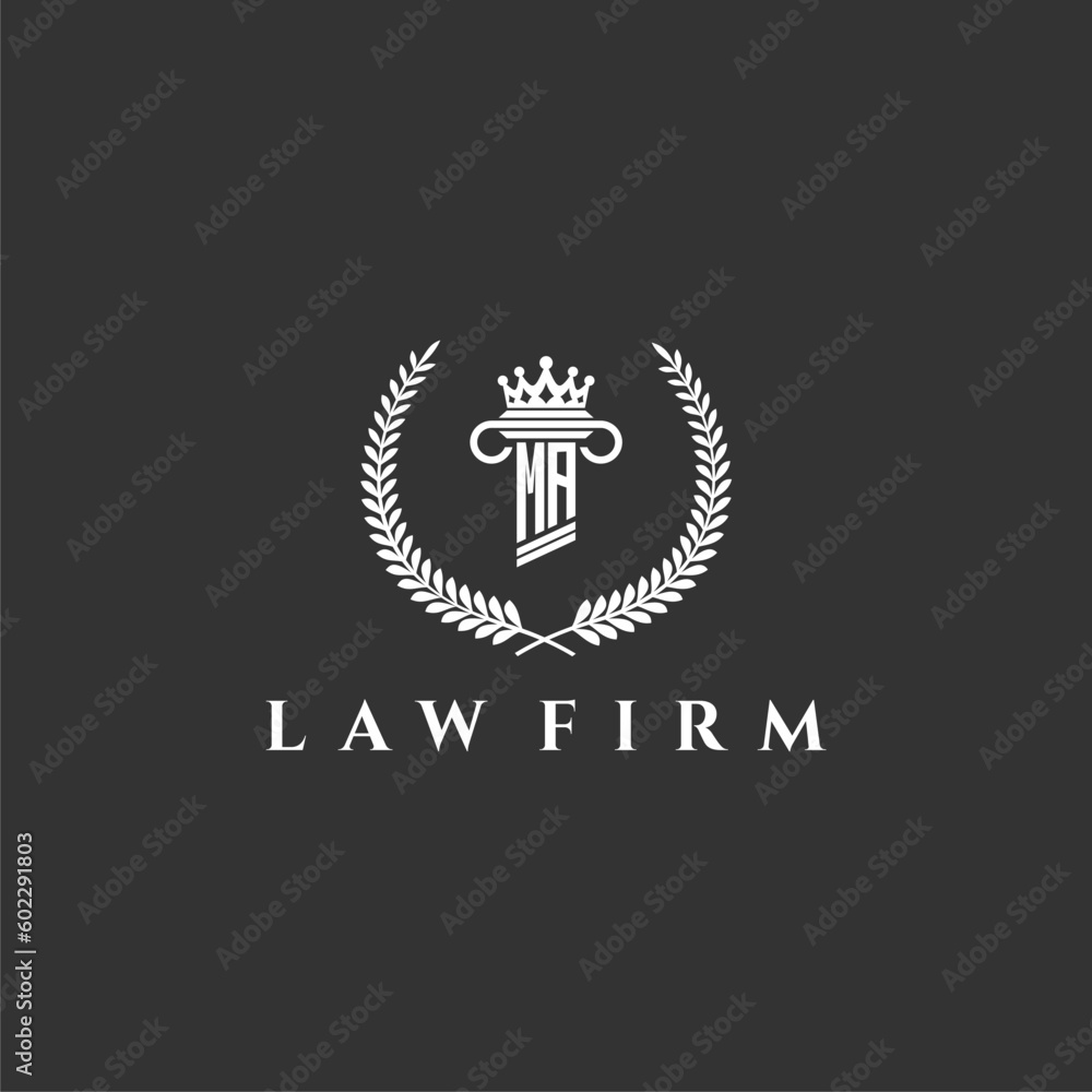 MA letter monogram logo for lawfirm with pillar & crown image design - obrazy, fototapety, plakaty 