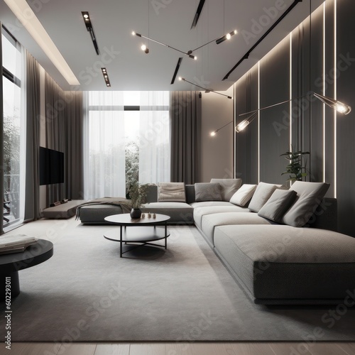 Living Room with Luxurious Furnishings, High Ceilings, and Warm Beige Hues © aboutmomentsimages