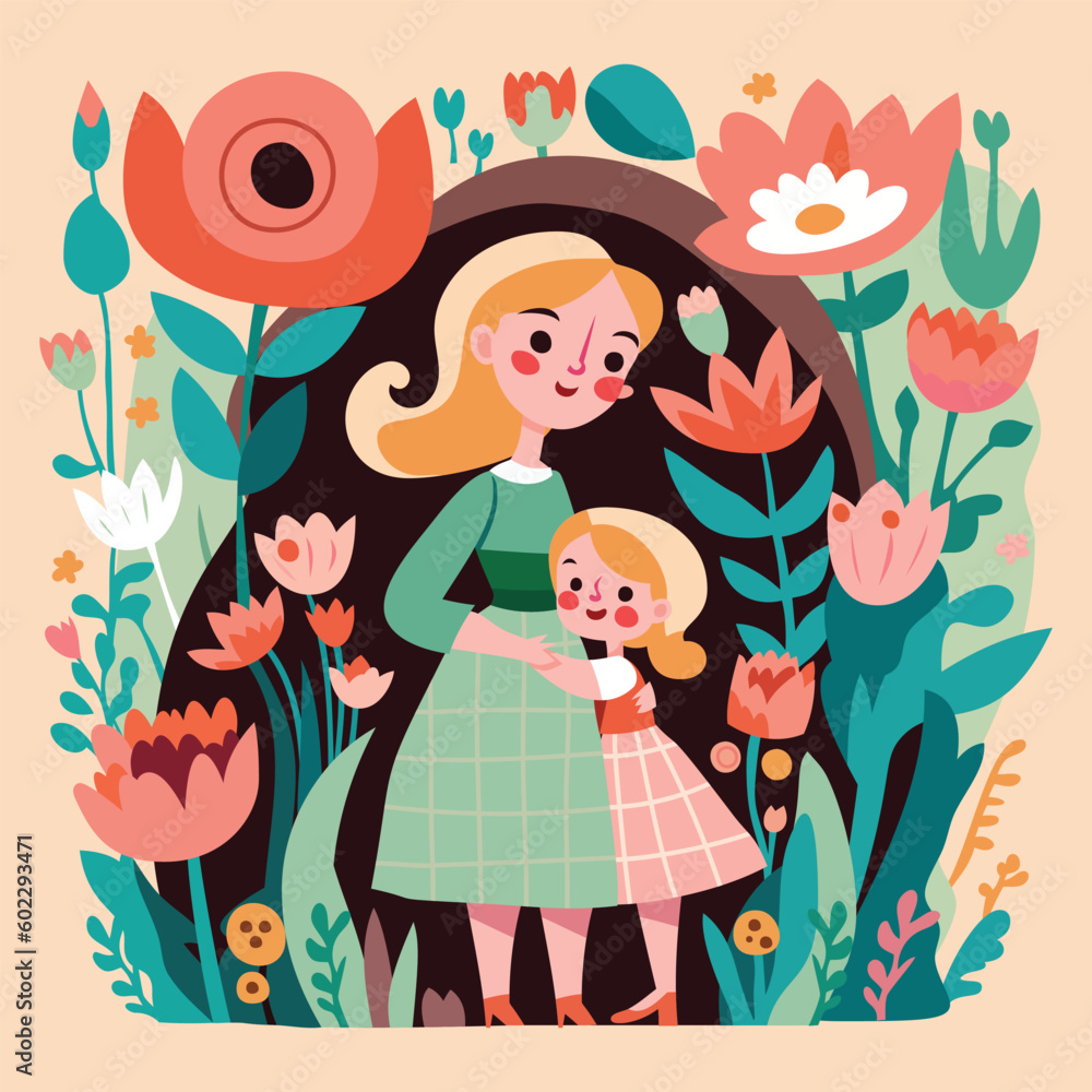 Cute Mother Daughter Hug Flowers