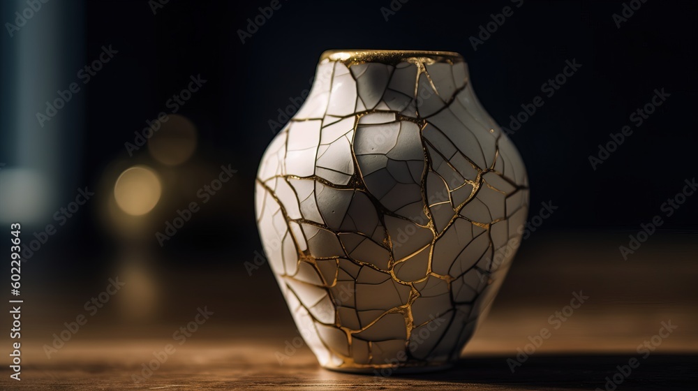 racked ceramic vase, repaired using the Japanese kintsugi technique