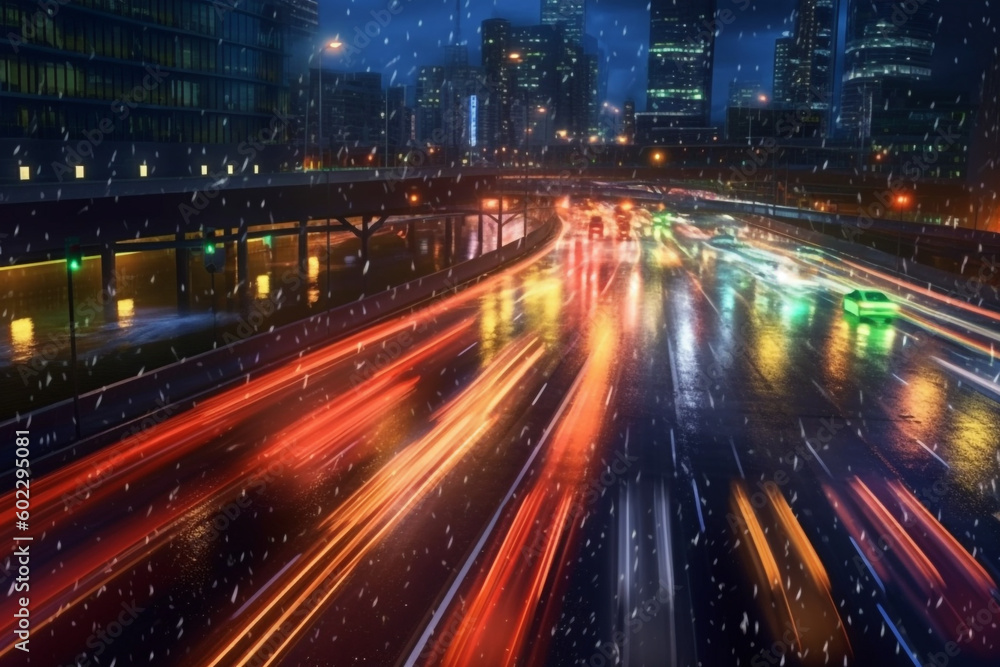 Nighttime Traffic Light Trails in the City, Generative AI